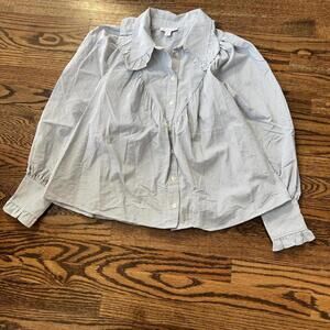 Blue white striped Topshop blouse ruffled Peter Pan collar cuffs